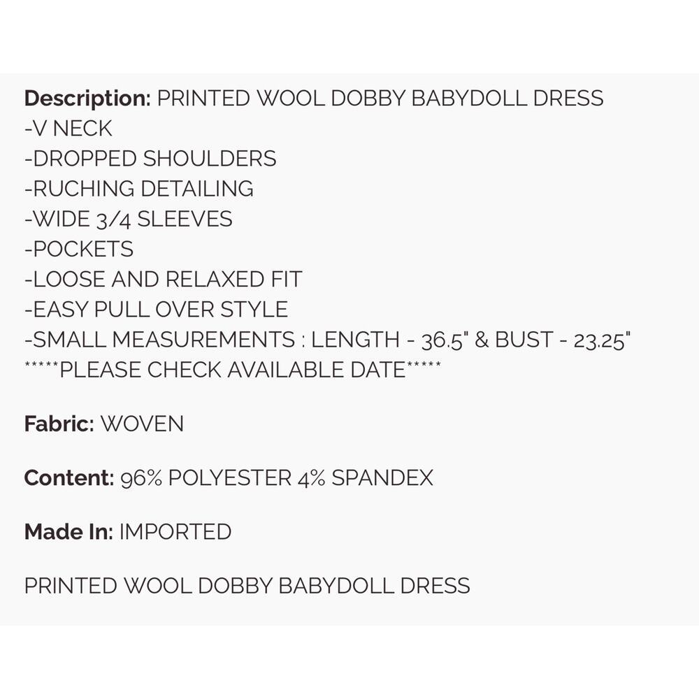 Easel - Printed Dobby Babydoll Dress - Medium - Picture 4 of 4